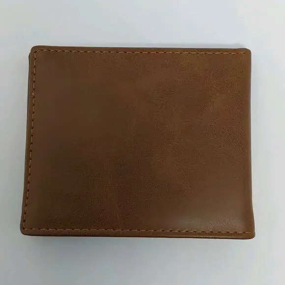 Men’s Brown Leather Bifold Wallet ID Window Multi Card Slots - Picture 2 of 4